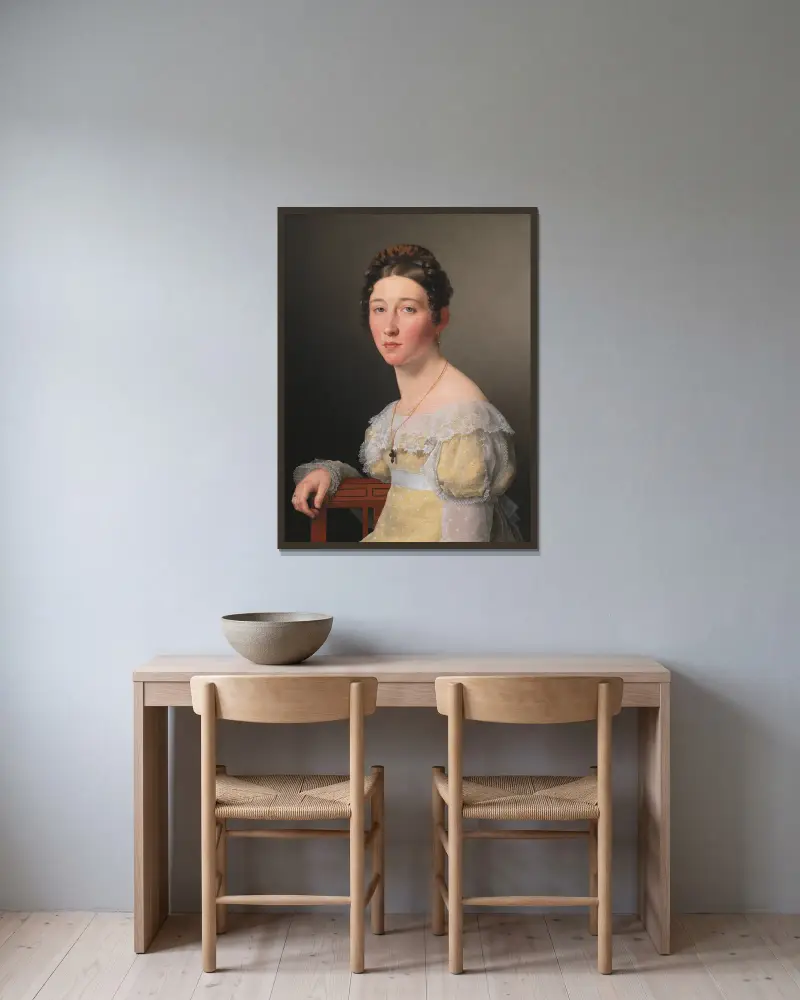 Portrait of Emilie Henriette Massmann, Betrothed of Frederik Wilhelm Caspar von Benzon av Christoffer Wilhelm Eckersberg inramad på en vägg