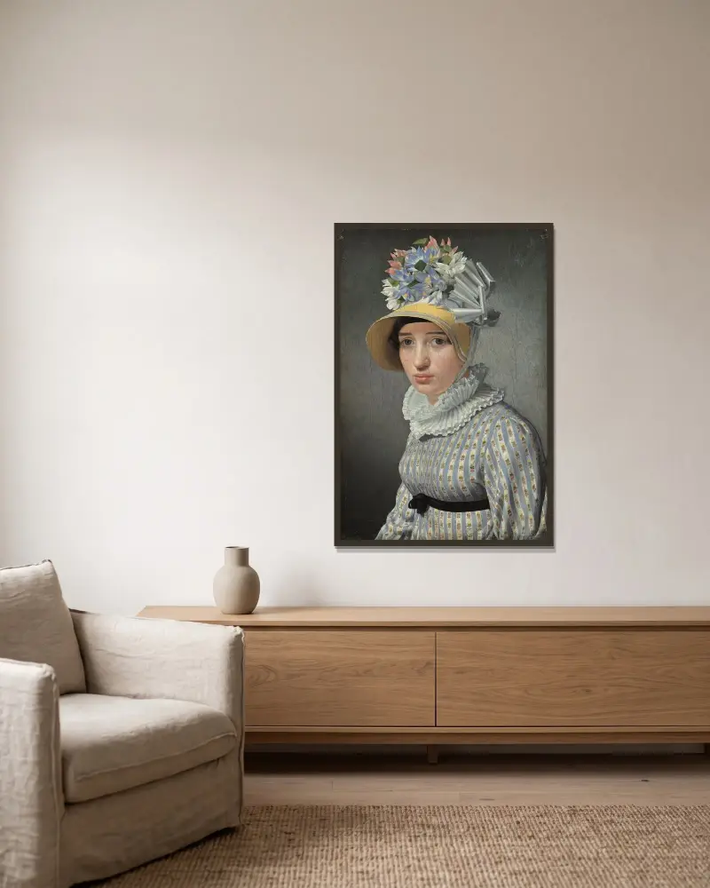 Porträt des Modells Maddalena oder Anna Maria Uhden von Christoffer Wilhelm Eckersberg gerahmt an einer Wand