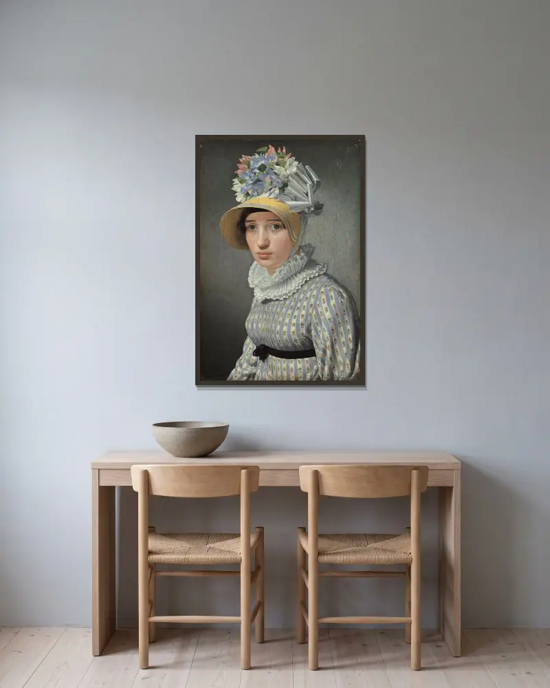 Porträt des Modells Maddalena oder Anna Maria Uhden von Christoffer Wilhelm Eckersberg gerahmt an einer Wand