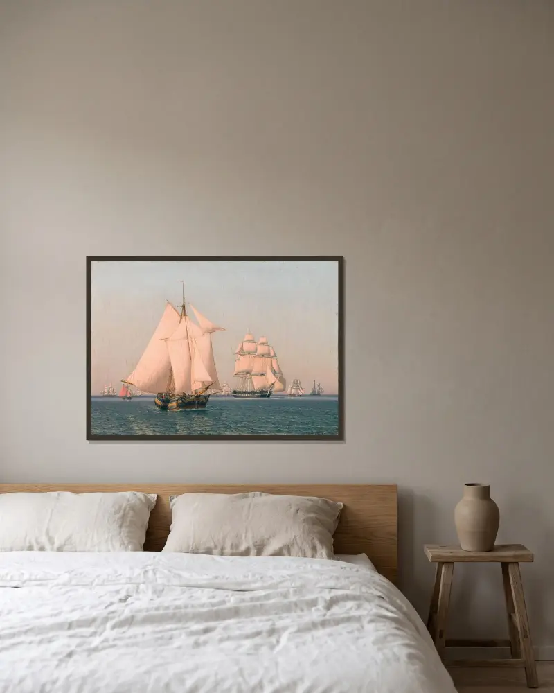 Segelfartyg i mild bris en klar sommaraftermiddag av Christoffer Wilhelm Eckersberg inramad på en vägg