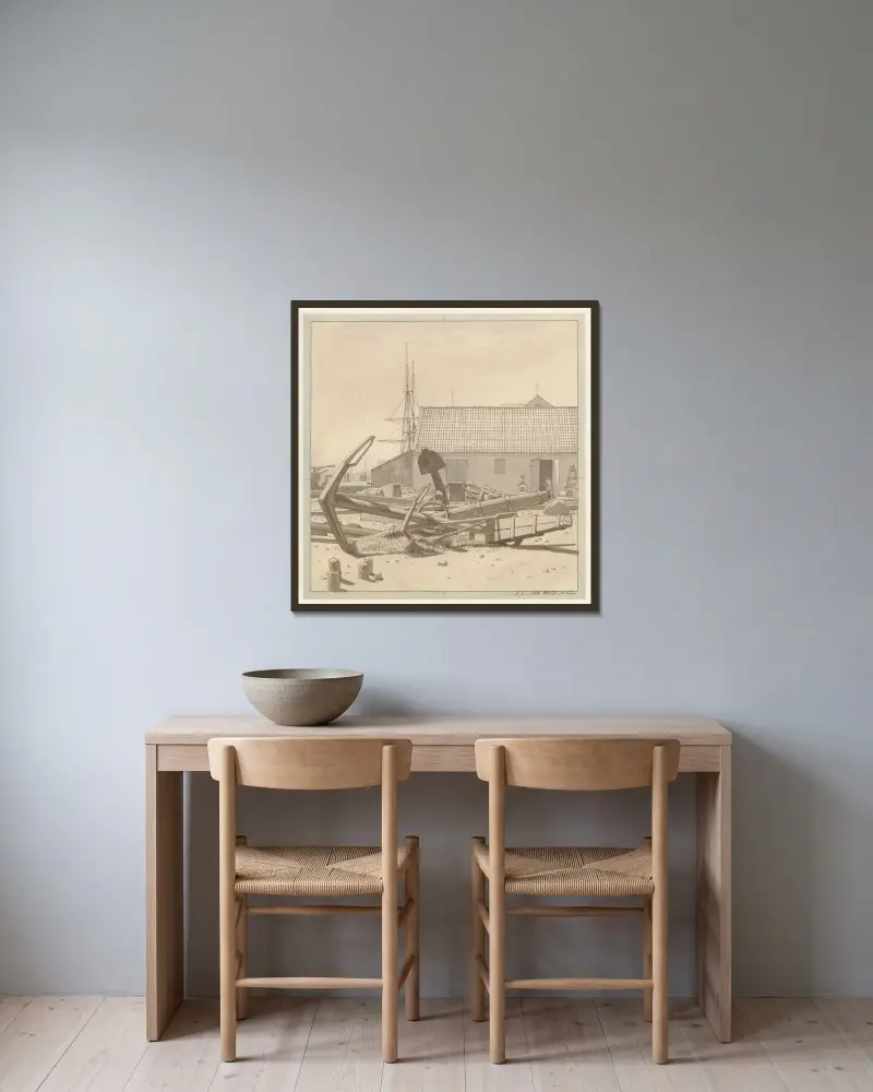 Skeppsankare på Larsens Plads av Christoffer Wilhelm Eckersberg inramad på en vägg