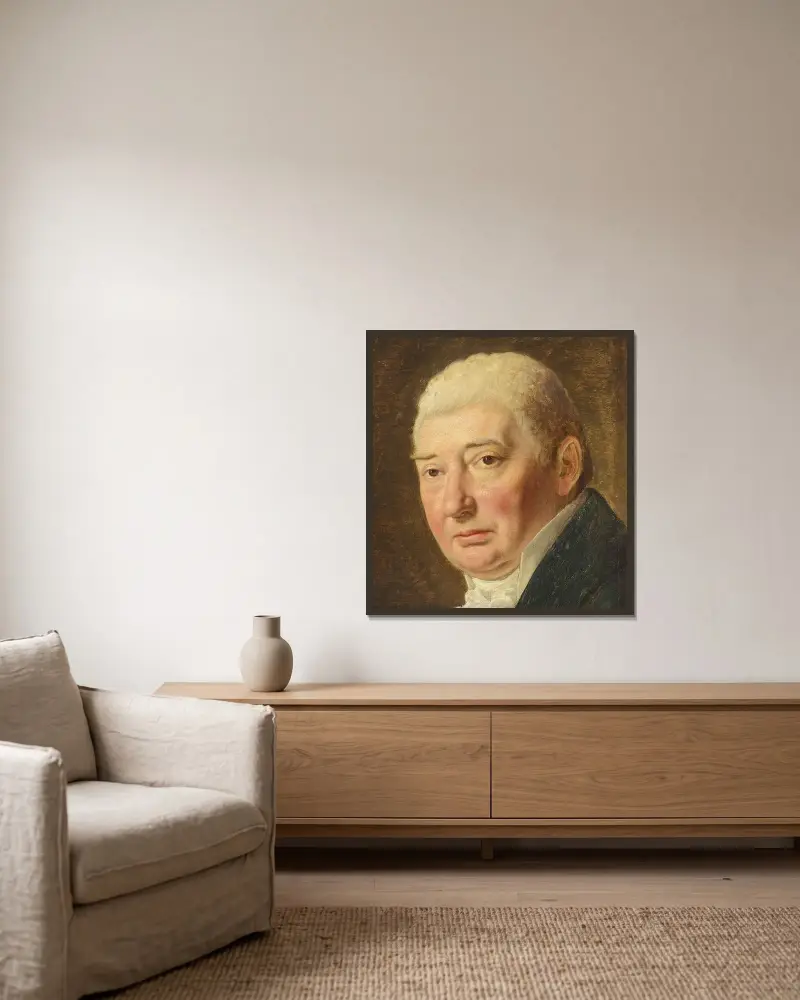 Studie till porträtt av köpman Schmidt av Christoffer Wilhelm Eckersberg inramad på en vägg