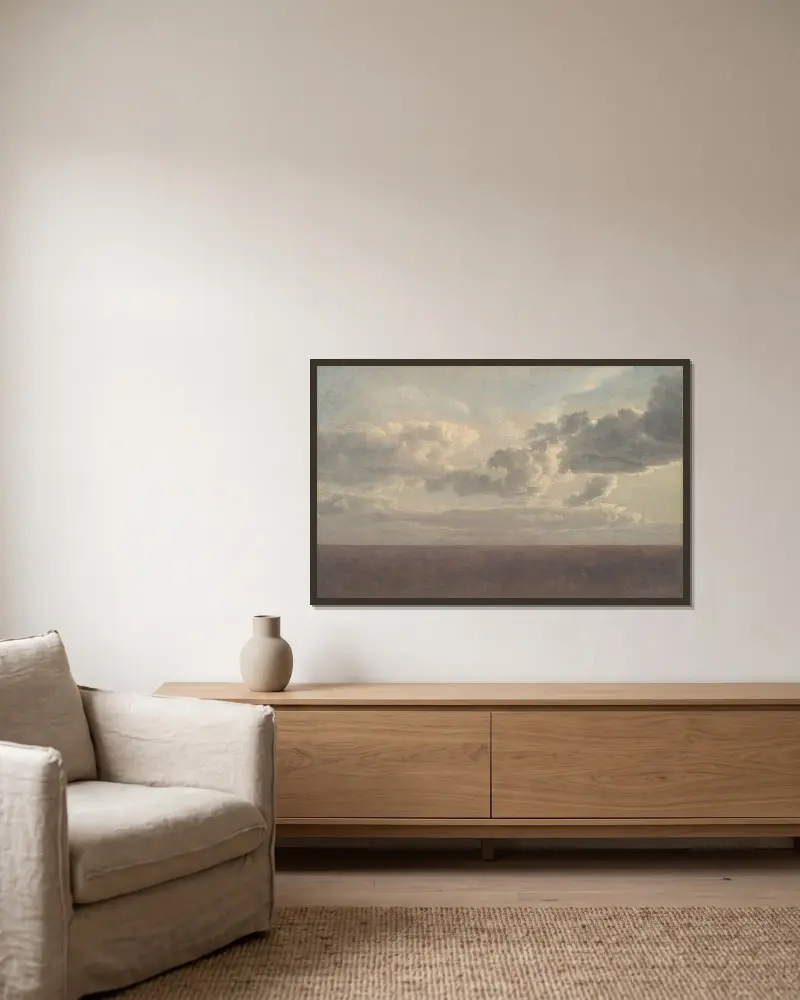 Studie av moln över havet av Christoffer Wilhelm Eckersberg inramad på en vägg