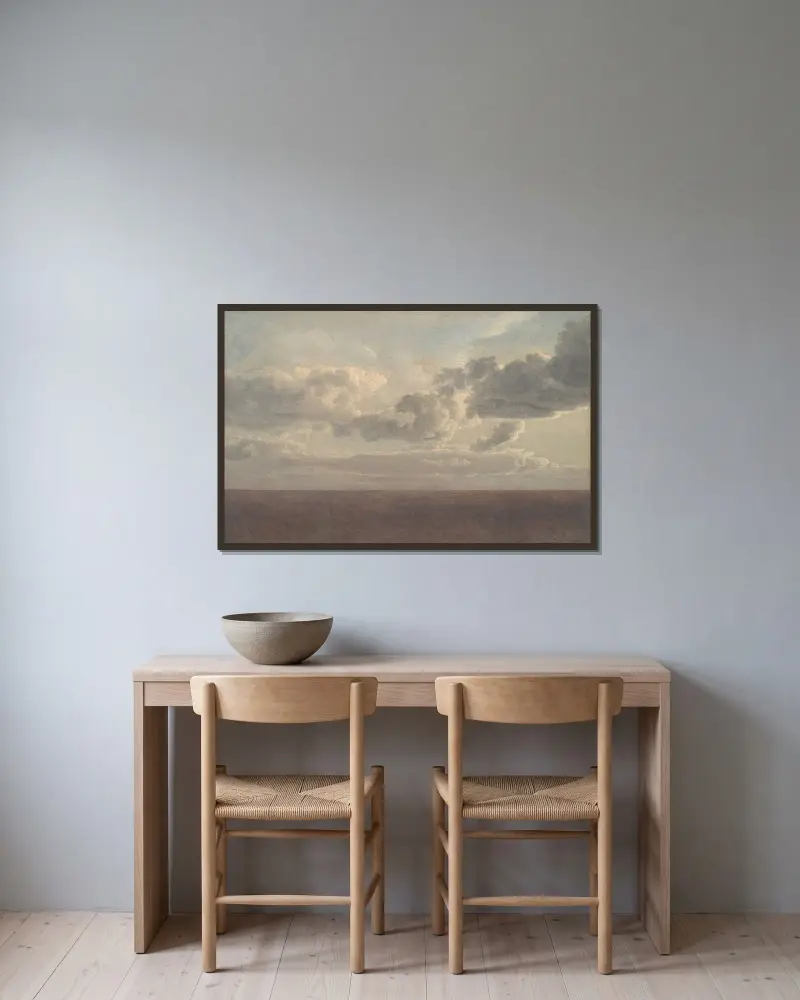 Studie av moln över havet av Christoffer Wilhelm Eckersberg inramad på en vägg