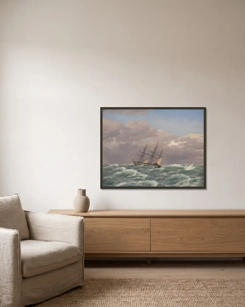 The Corvette ‘Galathea’ in a Storm in the North Sea av Christoffer Wilhelm Eckersberg inramad på en vägg