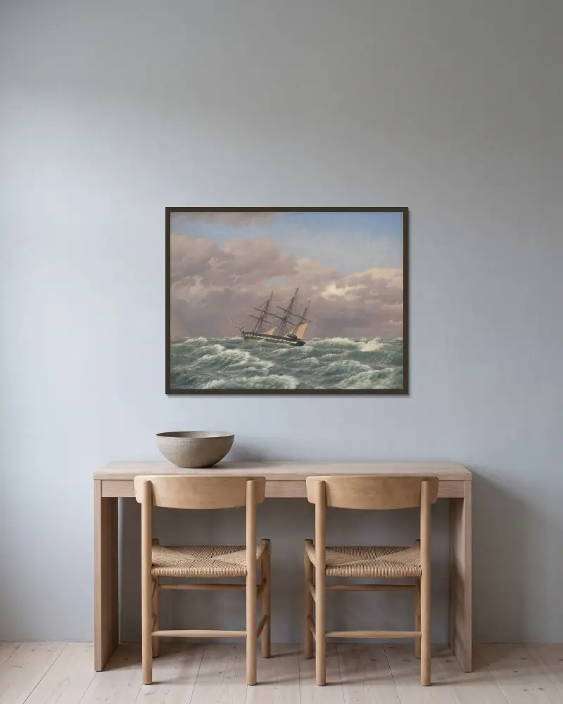 The Corvette ‘Galathea’ in a Storm in the North Sea av Christoffer Wilhelm Eckersberg inramad på en vägg