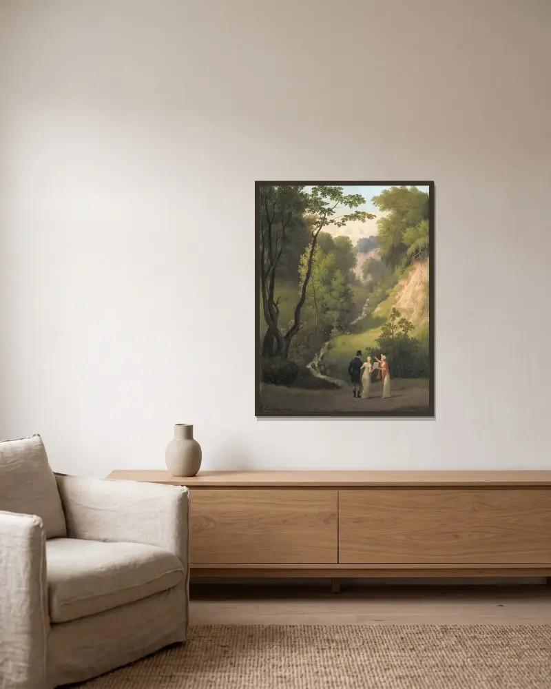 Djävulsklyftan vid Liselund. Ön Møn av Christoffer Wilhelm Eckersberg inramad på en vägg