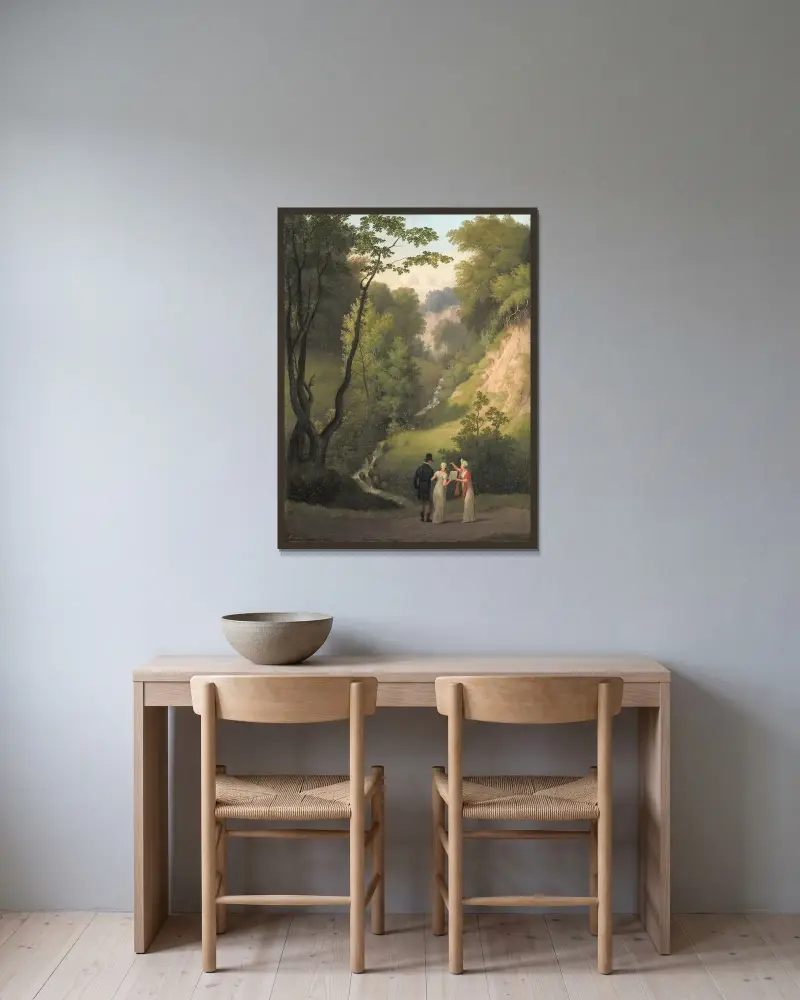 Djävulsklyftan vid Liselund. Ön Møn av Christoffer Wilhelm Eckersberg inramad på en vägg