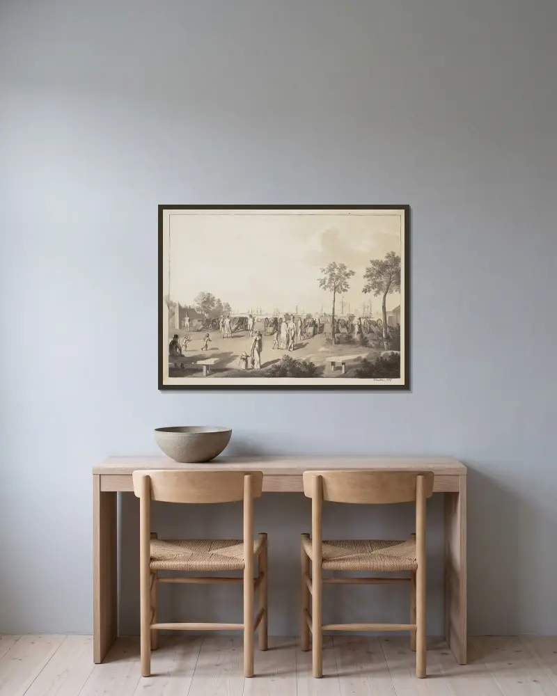 Köpenhamns hamn från esplanaden mellan Langelinie och Toldboden av Christoffer Wilhelm Eckersberg inramad på en vägg
