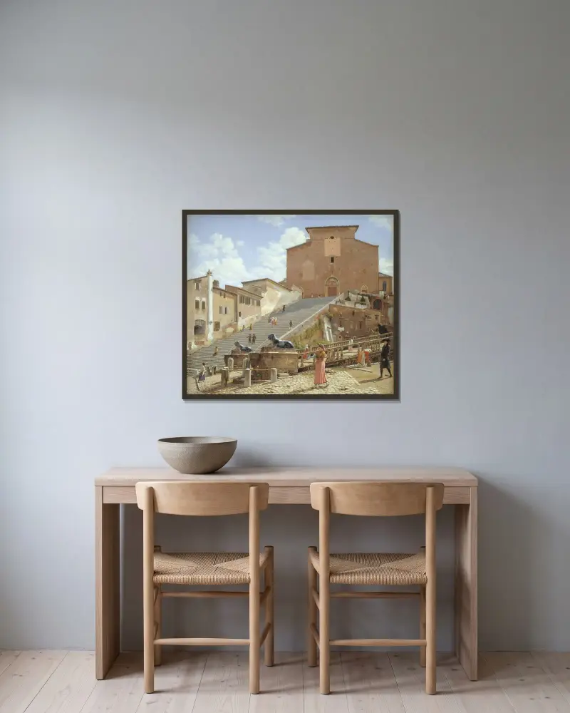 Die Marmortreppe zur Kirche Santa Maria in Aracoeli in Rom von Christoffer Wilhelm Eckersberg gerahmt an einer Wand