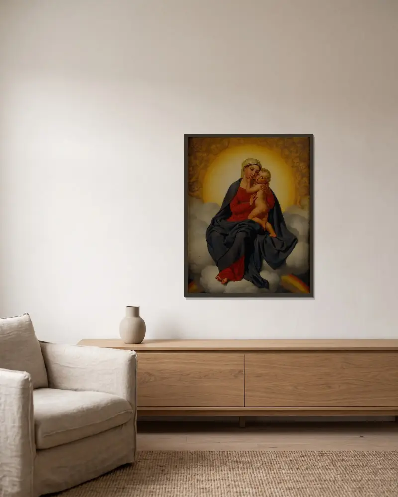 Jungfrun och barnet av Christoffer Wilhelm Eckersberg inramad på en vägg
