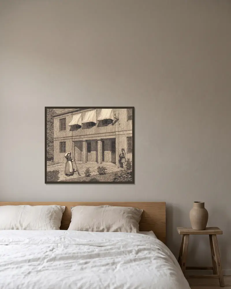 Außerhalb einer Villa – Illustration zur Linearperspektive, Tafel V von Christoffer Wilhelm Eckersberg gerahmt an einer Wand