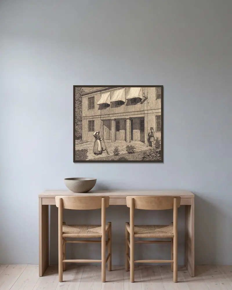 Außerhalb einer Villa – Illustration zur Linearperspektive, Tafel V von Christoffer Wilhelm Eckersberg gerahmt an einer Wand