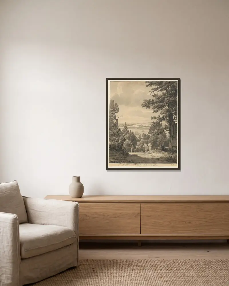 Utsikt från Altona över Elbe av Christoffer Wilhelm Eckersberg inramad på en vägg