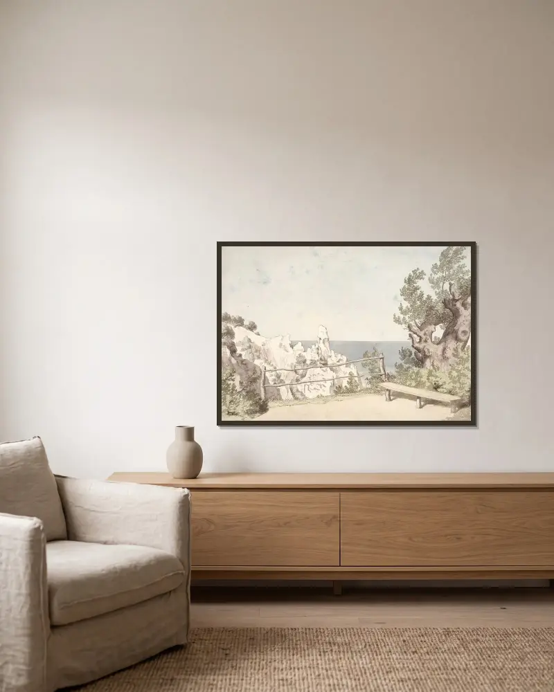 Utsikt från Møns klint vid Sommerspiret av Christoffer Wilhelm Eckersberg inramad på en vägg