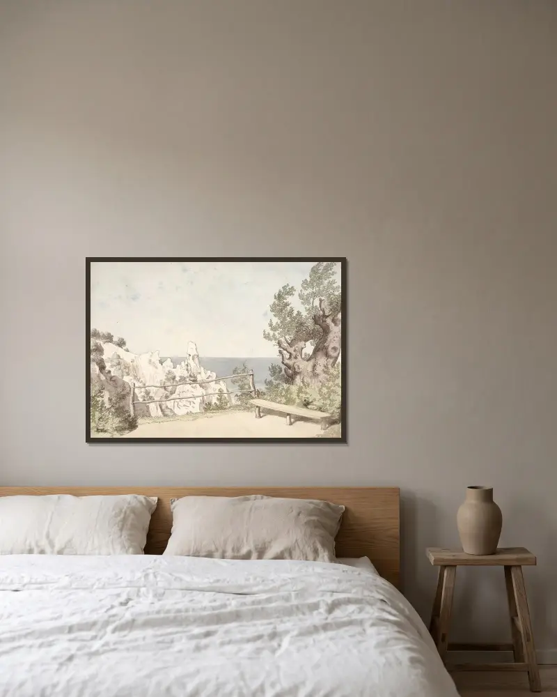 Utsikt från Møns klint vid Sommerspiret av Christoffer Wilhelm Eckersberg inramad på en vägg