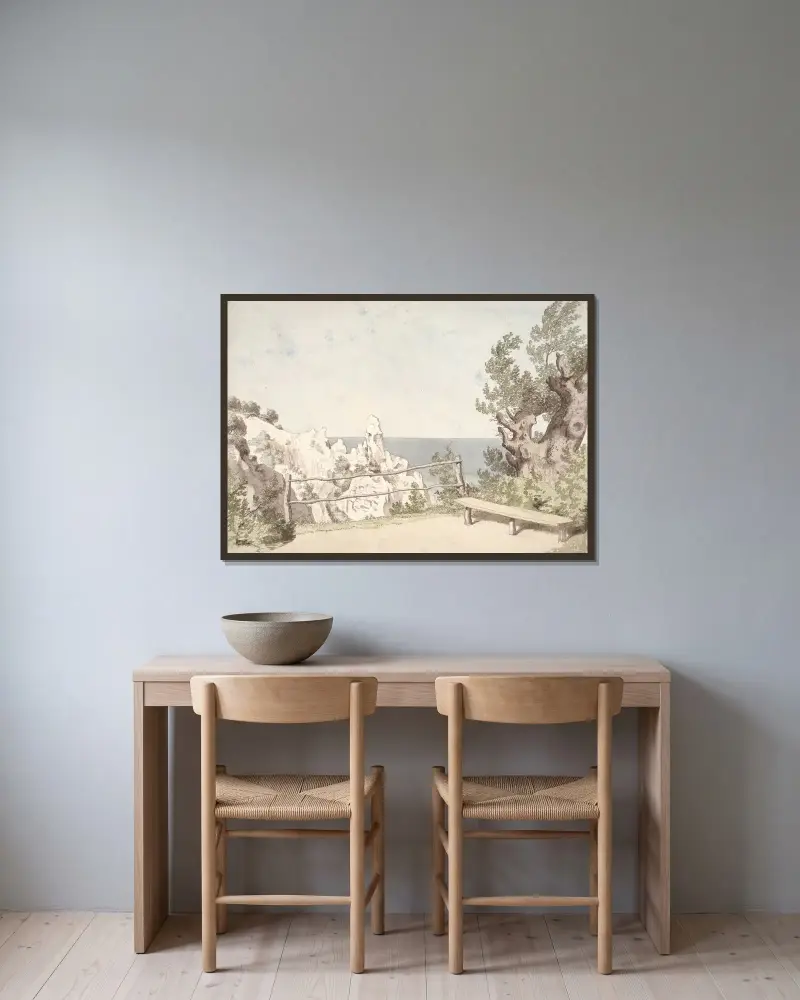 Utsikt från Møns klint vid Sommerspiret av Christoffer Wilhelm Eckersberg inramad på en vägg