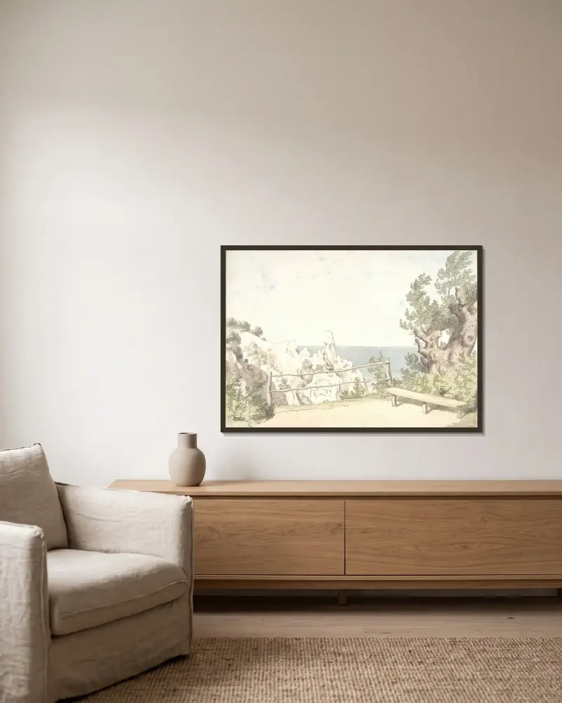 Utsikt från Møns klint vid Sommerspiret av Christoffer Wilhelm Eckersberg inramad på en vägg