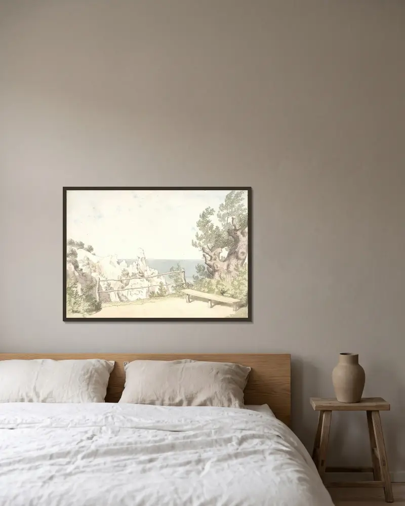 Utsikt från Møns klint vid Sommerspiret av Christoffer Wilhelm Eckersberg inramad på en vägg
