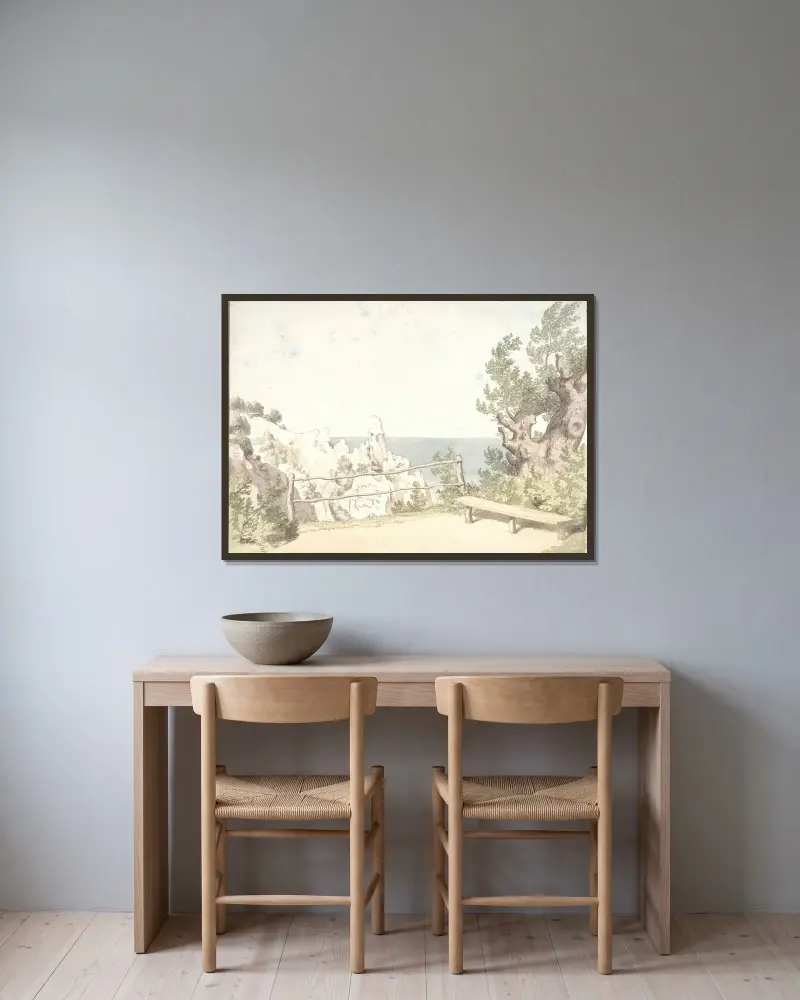Utsikt från Møns klint vid Sommerspiret av Christoffer Wilhelm Eckersberg inramad på en vägg