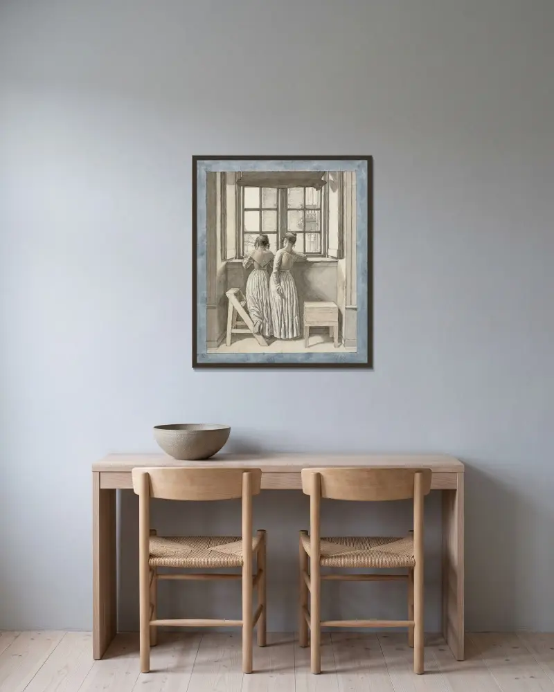 Vid ett fönster i konstnärens ateljé av Christoffer Wilhelm Eckersberg inramad på en vägg
