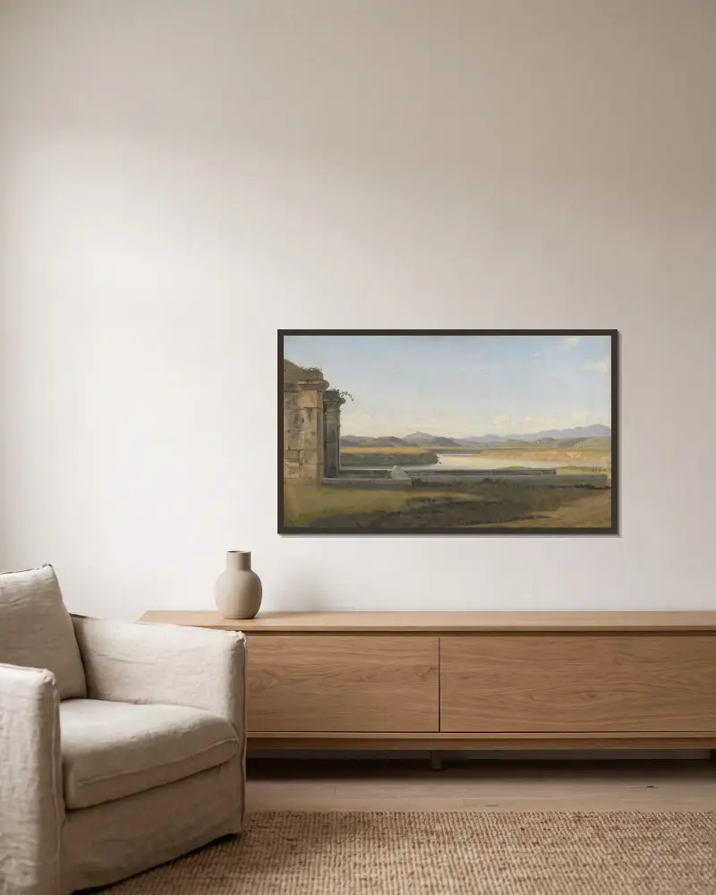 Utsikt från Fontana Acetosa, Rom av Christoffer Wilhelm Eckersberg inramad på en vägg