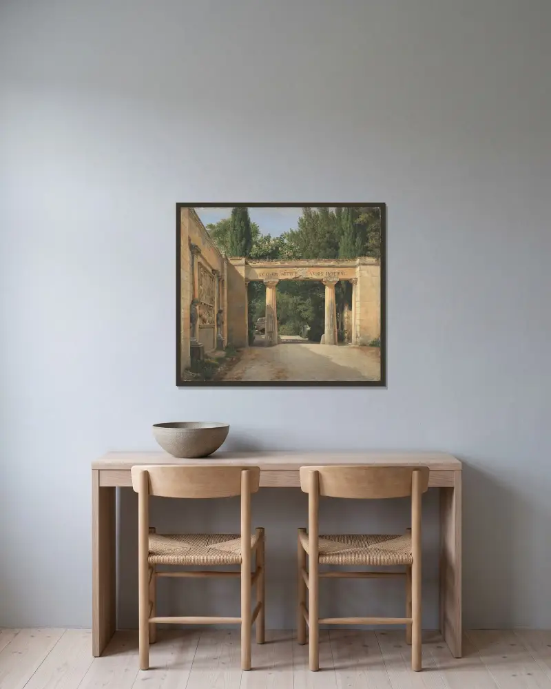 Pohled na zahradu vily Borghese v Římě, Christoffer Wilhelm Eckersberg v rámu na stěně