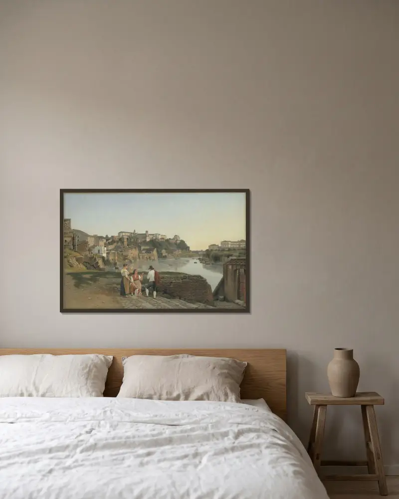 Utsikt över Tibern mot Aventinen i Rom av Christoffer Wilhelm Eckersberg inramad på en vägg
