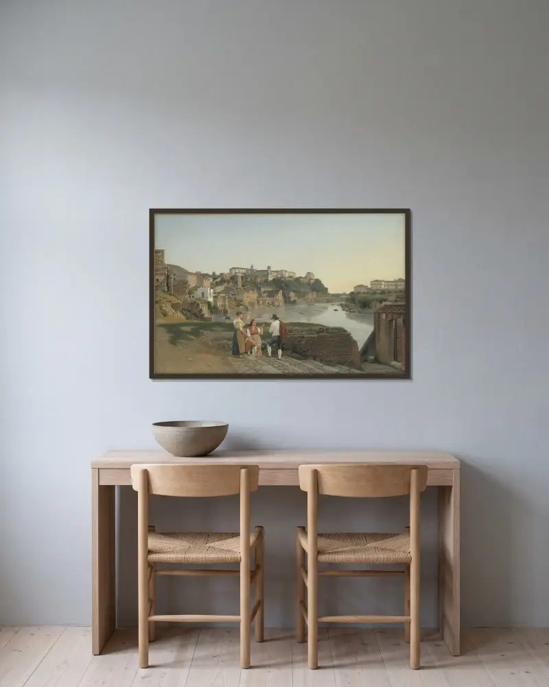 Utsikt över Tibern mot Aventinen i Rom av Christoffer Wilhelm Eckersberg inramad på en vägg