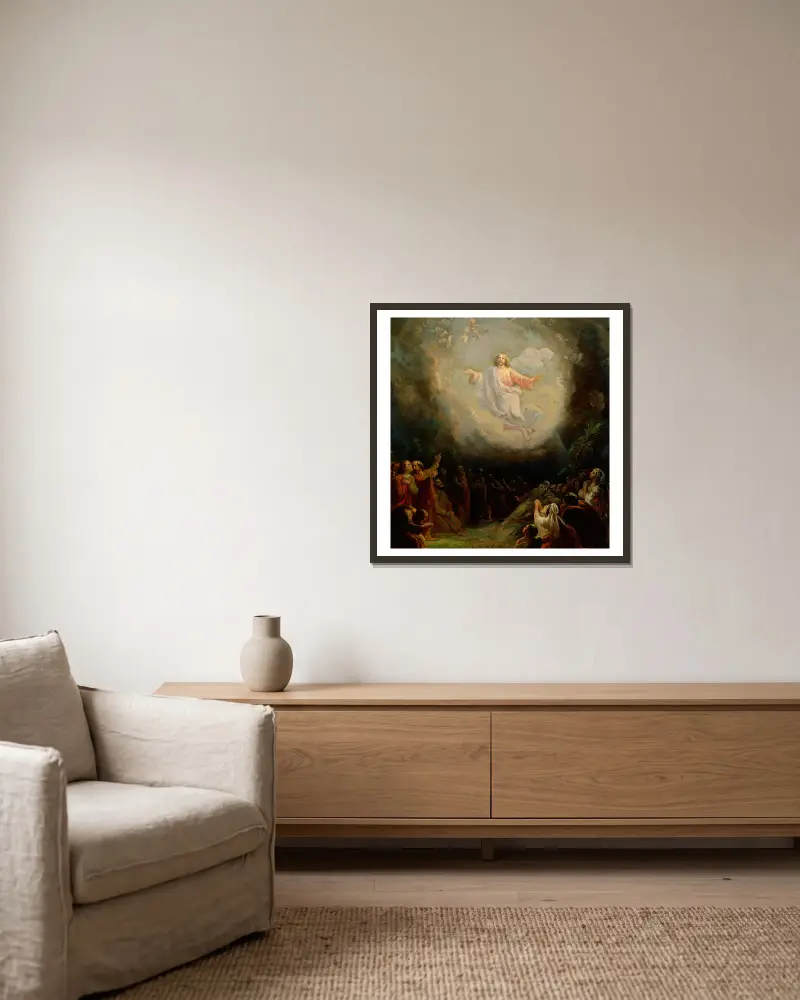 Christi Himmelfahrt, Skizze zum Altarbild in Lemland von Robert Wilhelm Ekman gerahmt an einer Wand