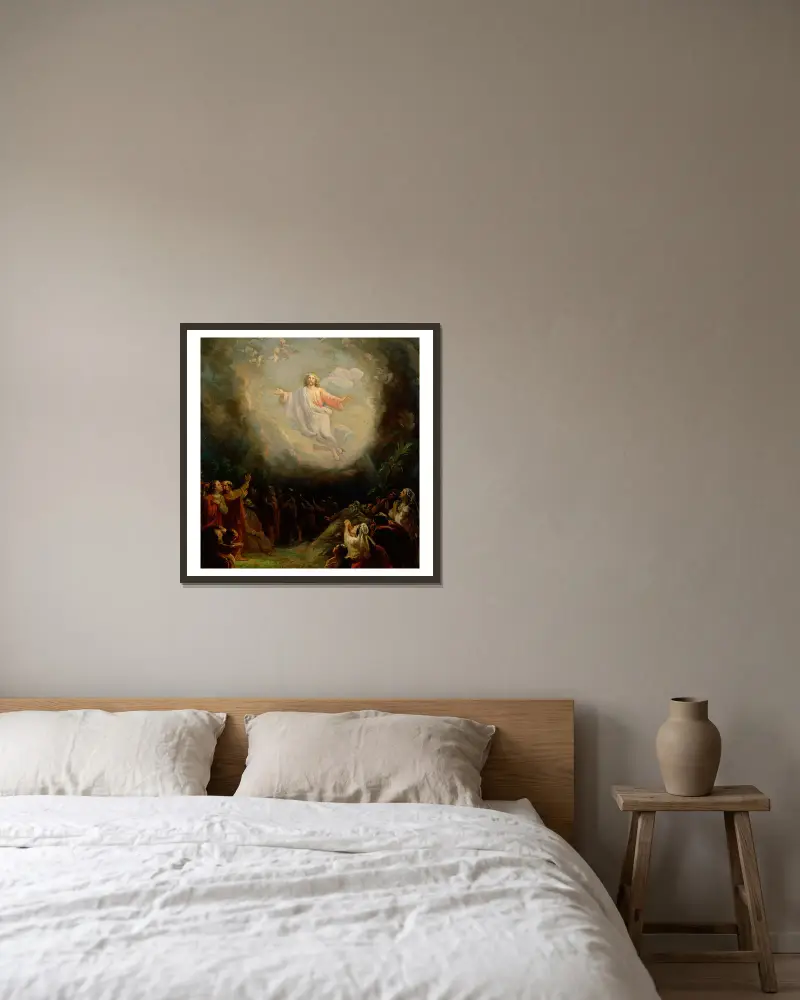 Christi Himmelfahrt, Skizze zum Altarbild in Lemland von Robert Wilhelm Ekman gerahmt an einer Wand