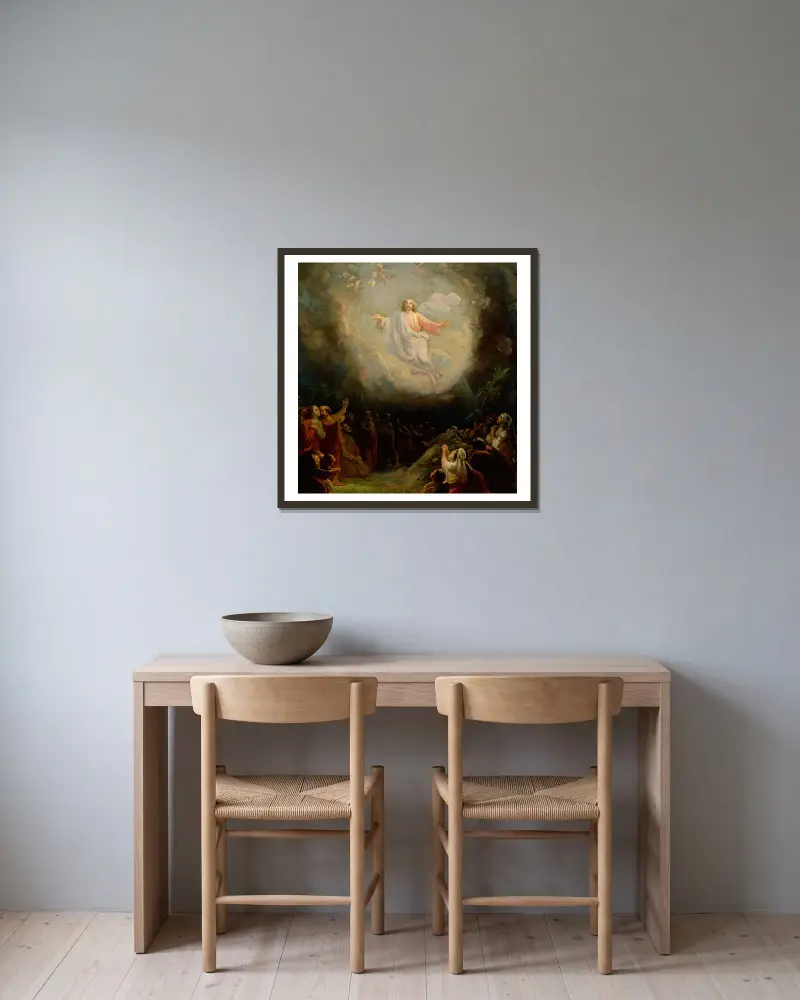 Christi Himmelfahrt, Skizze zum Altarbild in Lemland von Robert Wilhelm Ekman gerahmt an einer Wand