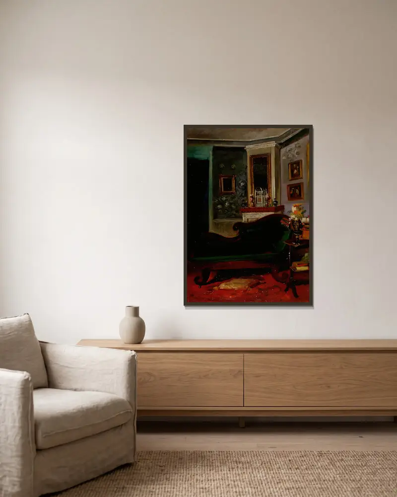 Grünes Sofa von Robert Wilhelm Ekman gerahmt an einer Wand