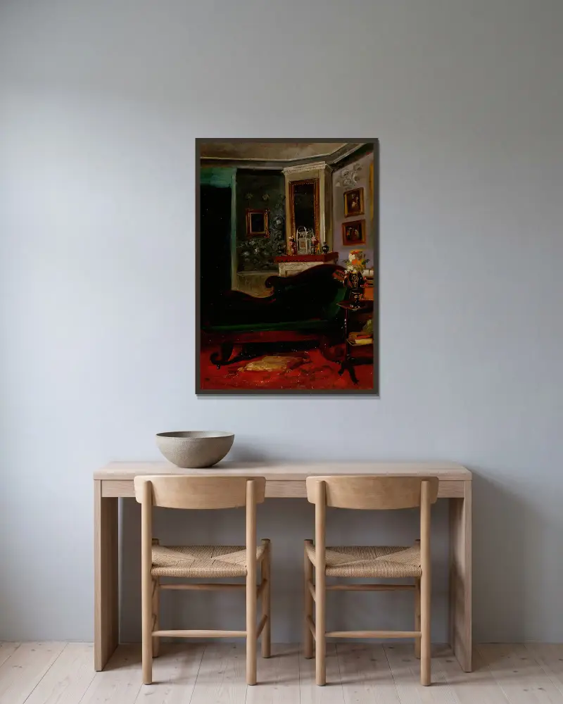Grünes Sofa von Robert Wilhelm Ekman gerahmt an einer Wand