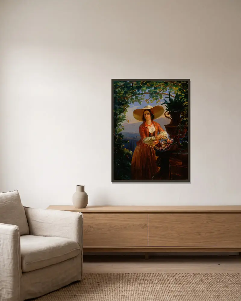 Italian Flower-Girl av Robert Wilhelm Ekman inramad på en vägg