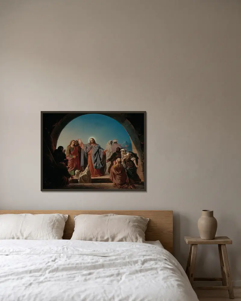 Jesus erweckt Lazarus von Robert Wilhelm Ekman gerahmt an einer Wand