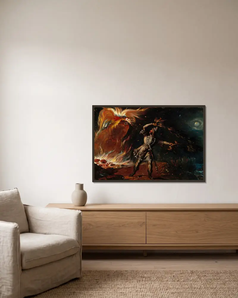 Lemminkäinen And The Fiery Eagle av Robert Wilhelm Ekman inramad på en vägg
