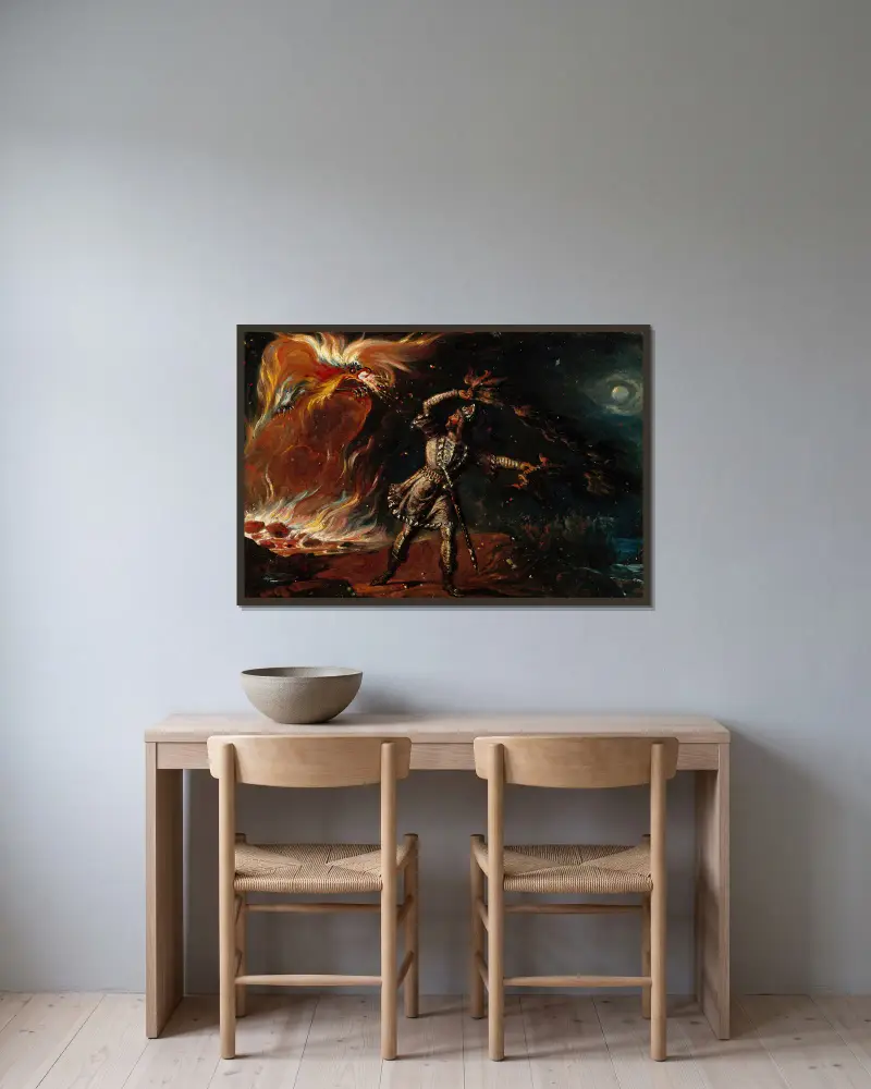 Lemminkäinen And The Fiery Eagle av Robert Wilhelm Ekman inramad på en vägg