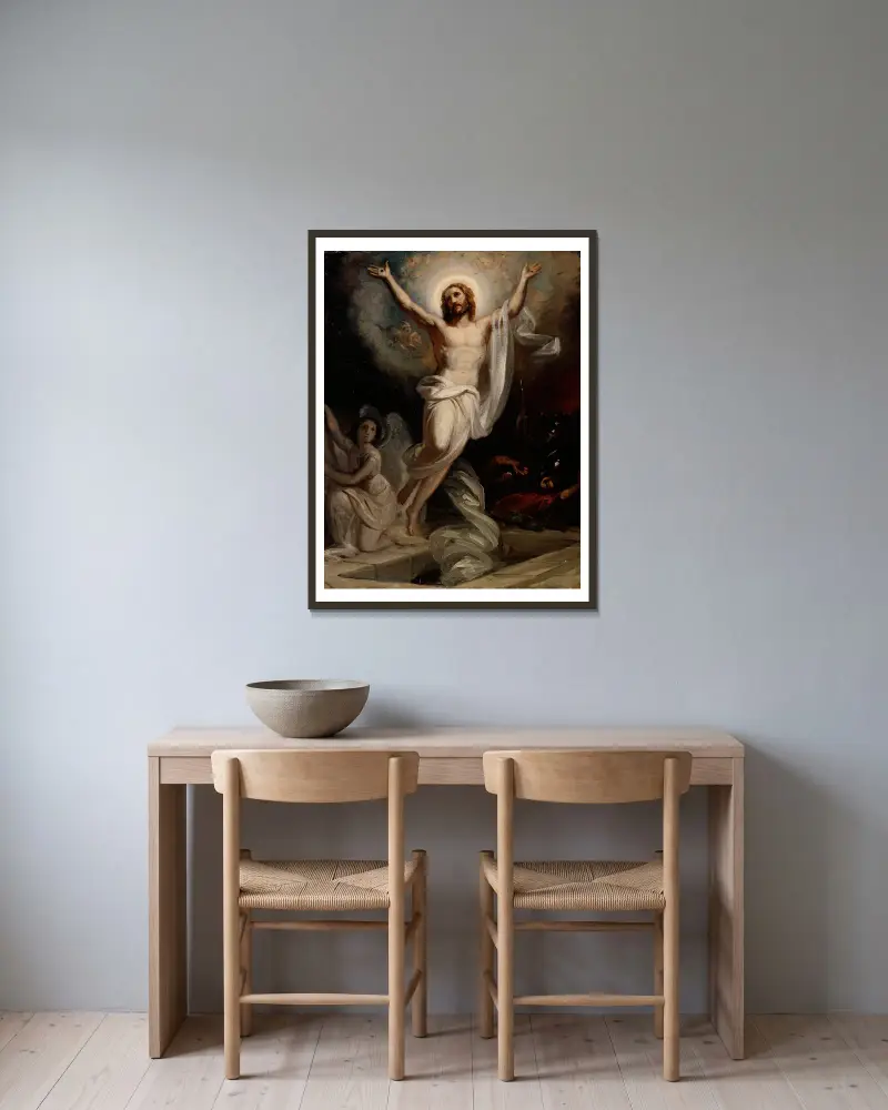 Resurrection Of Christ, Sketch Of The Altarpiece Of The Present-Day Central Pori Church av Robert Wilhelm Ekman inramad på en vägg