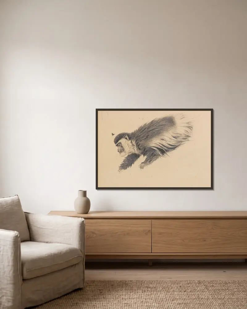 Afrikanischer Hundsaffe (Colobus guereza) av Wilhelm Kuhnert inramad på en vägg