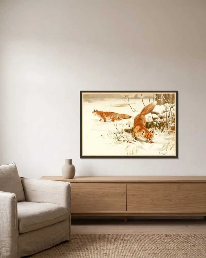 Rotfuchs von Wilhelm Kuhnert gerahmt an einer Wand