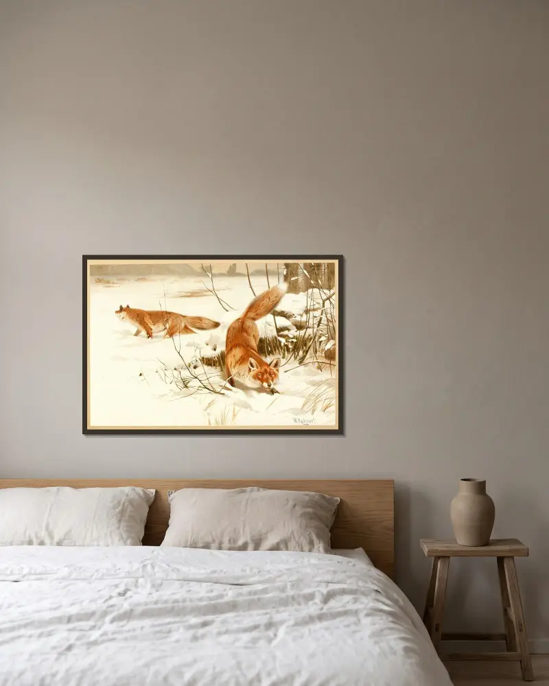 Rotfuchs von Wilhelm Kuhnert gerahmt an einer Wand