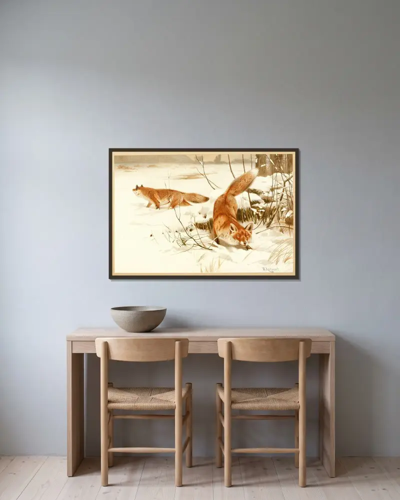 Rotfuchs von Wilhelm Kuhnert gerahmt an einer Wand