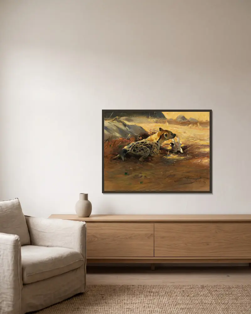 Hyena, Wilhelm Kuhnert v rámu na stěně