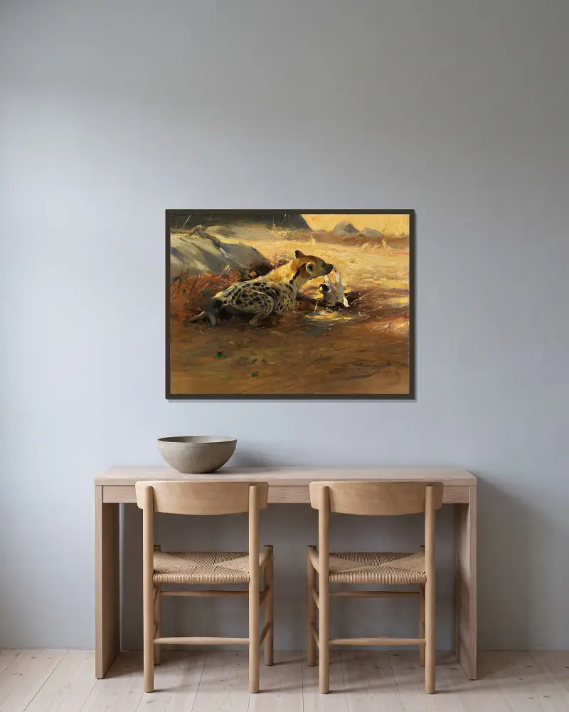 Hyena, Wilhelm Kuhnert v rámu na stěně