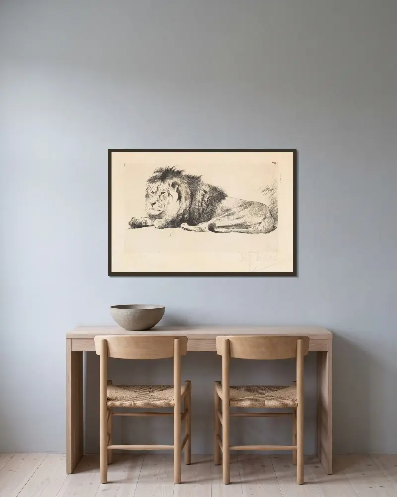 Löwe von Wilhelm Kuhnert gerahmt an einer Wand