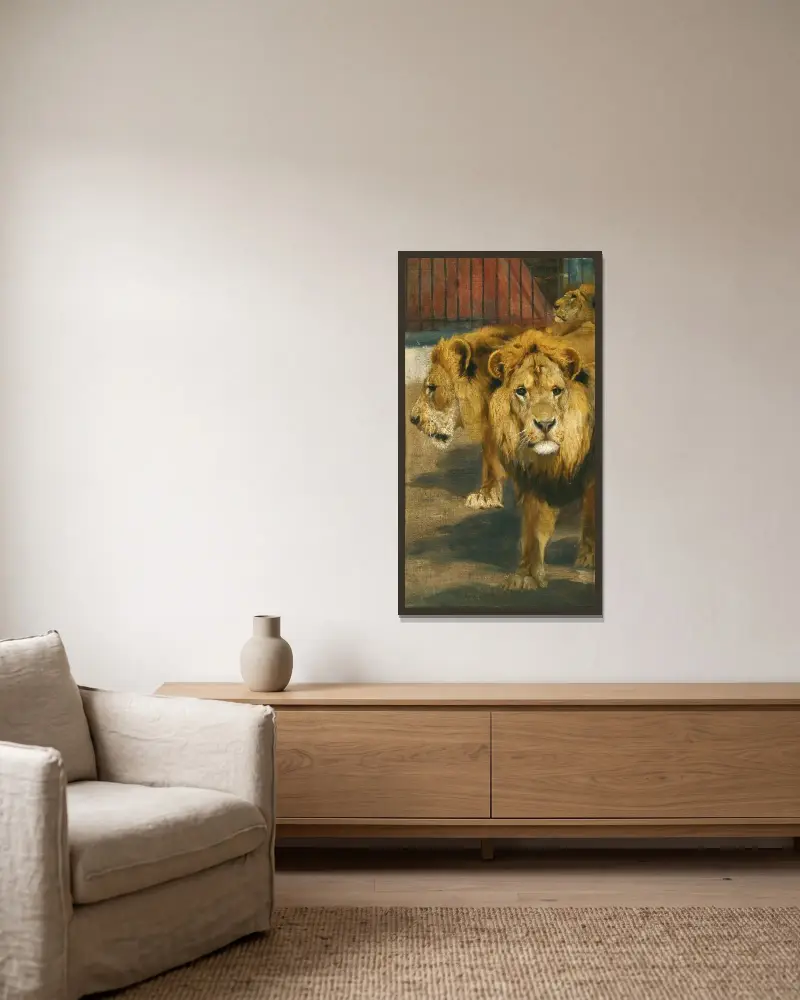 Lions av Wilhelm Kuhnert inramad på en vägg