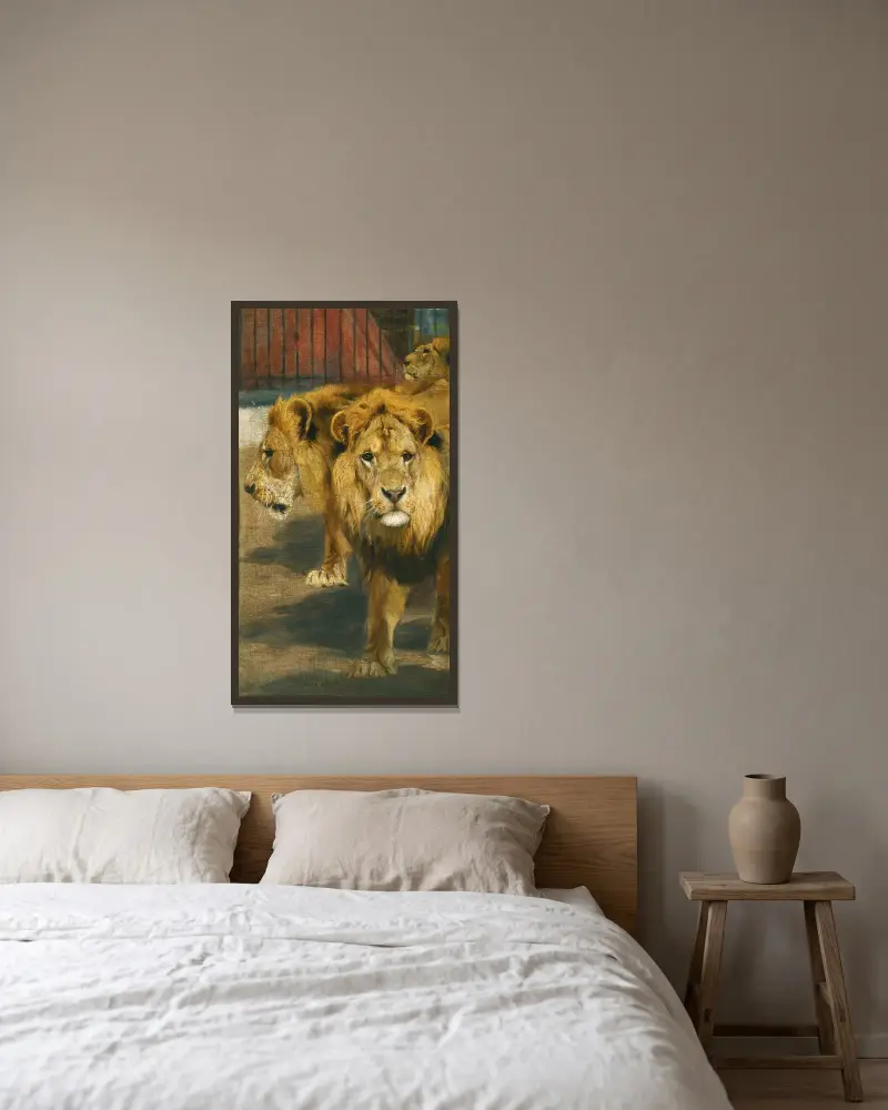 Lions av Wilhelm Kuhnert inramad på en vägg
