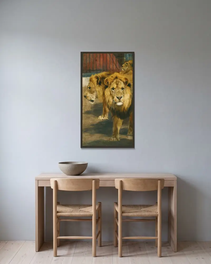 Lions av Wilhelm Kuhnert inramad på en vägg