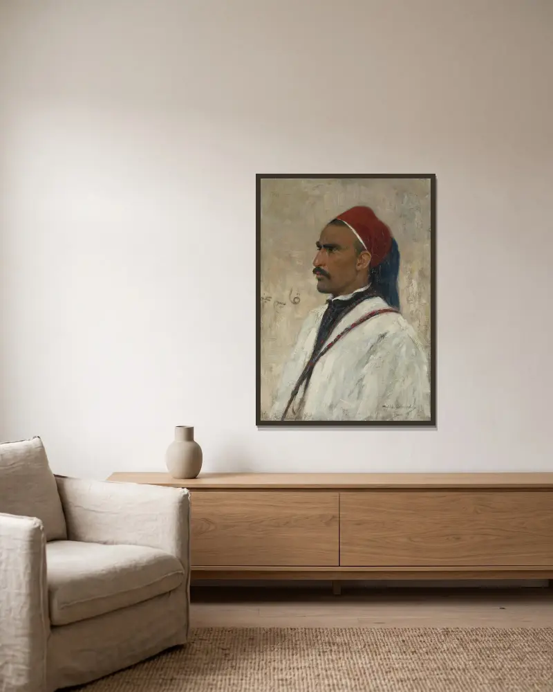 Portrait of an arab av Wilhelm Kuhnert inramad på en vägg